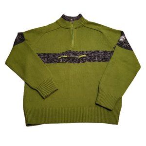 bernardi Collection 1/4 Zip Sweater Men's Large L Green Preppy Golf Fall Hiking
